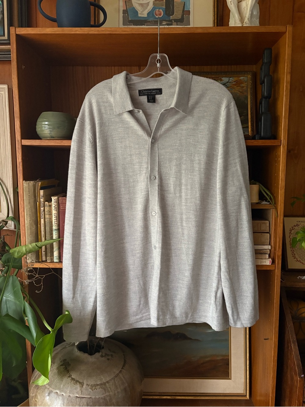 Minimalist Fine Merino Wool Button Front Cardigan XL